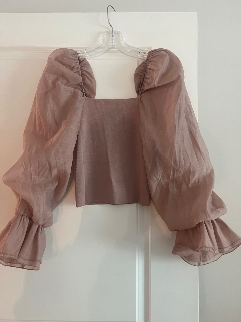 Zara Mauve Puff-Sleeve Crop Top